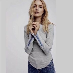 🌲Free People Thermal Zip it Tee in grey
